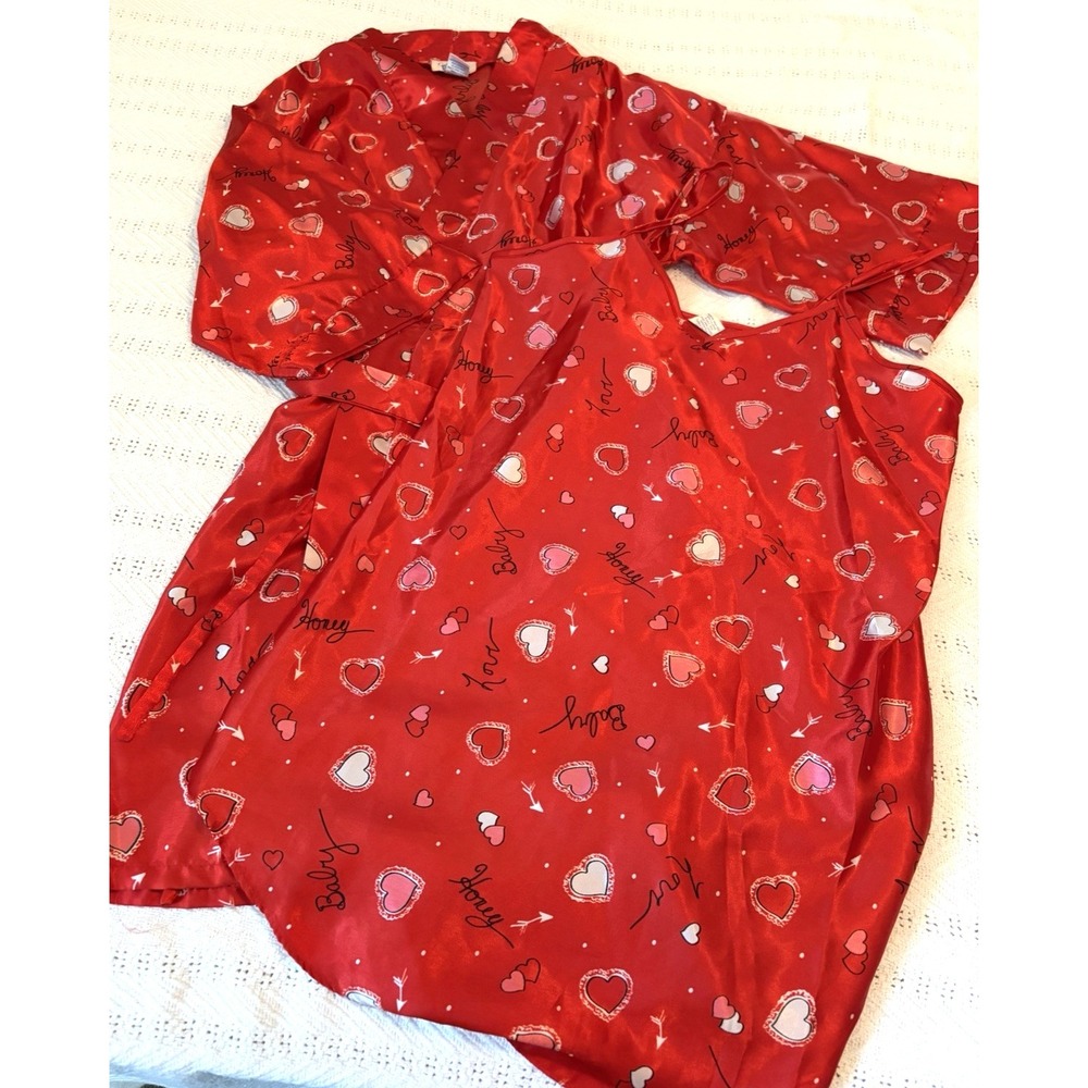 Gabrielle Intimates Cami Gown And Robe Set sz Small Romantic Valentine Red Satin